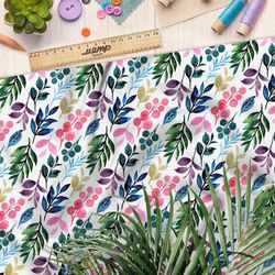 Ткань интерлок ягодки и листочки