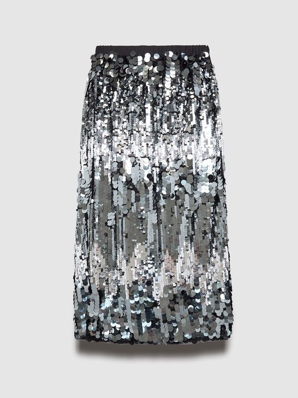Юбка прямая с пайетками, черный с серебром