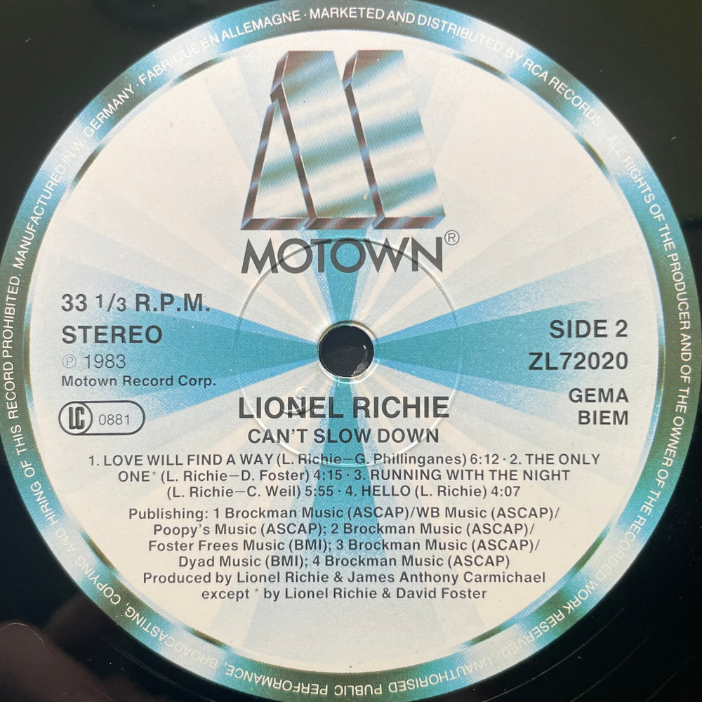 Lionel Richie - Can't Slow Down (Германия 1983г.)