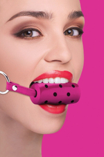 Розовый резиновый кляп-цилиндр Cylinder на кожаных ремешках (Цвет: розовый)