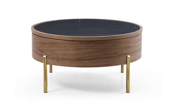 Журнальный столик Slide Ø80х40 см со сдвижной столешницей, черная керамика