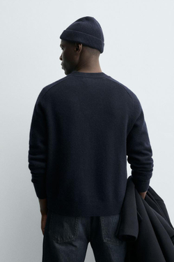 ZARA КАРДИГАН REGULAR FIT ИЗ СМЕСОВОЙ ШЕРСТИ, МОРСКОЙ СИНИЙ