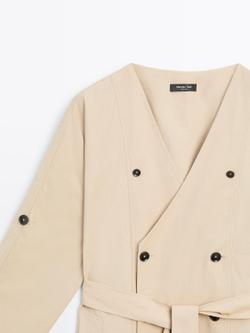 Massimo Dutti Длинный тренч, каменно-серый