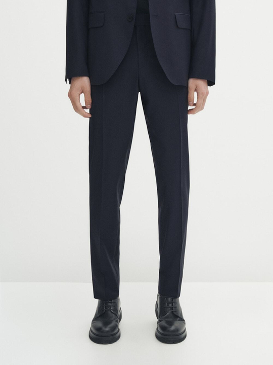 Massimo Dutti Костюмные брюки из 100% шерсти с узором «гусиная лапка», темно-синий
