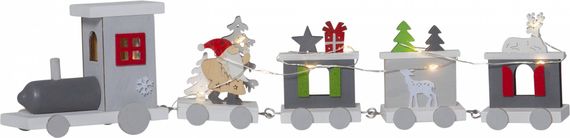 Светильник новогодний Паровоз Счастья LOKE, 10х46 см., 10 LED ламп, на батарейках, таймер, серый, Star Trading (271-65)