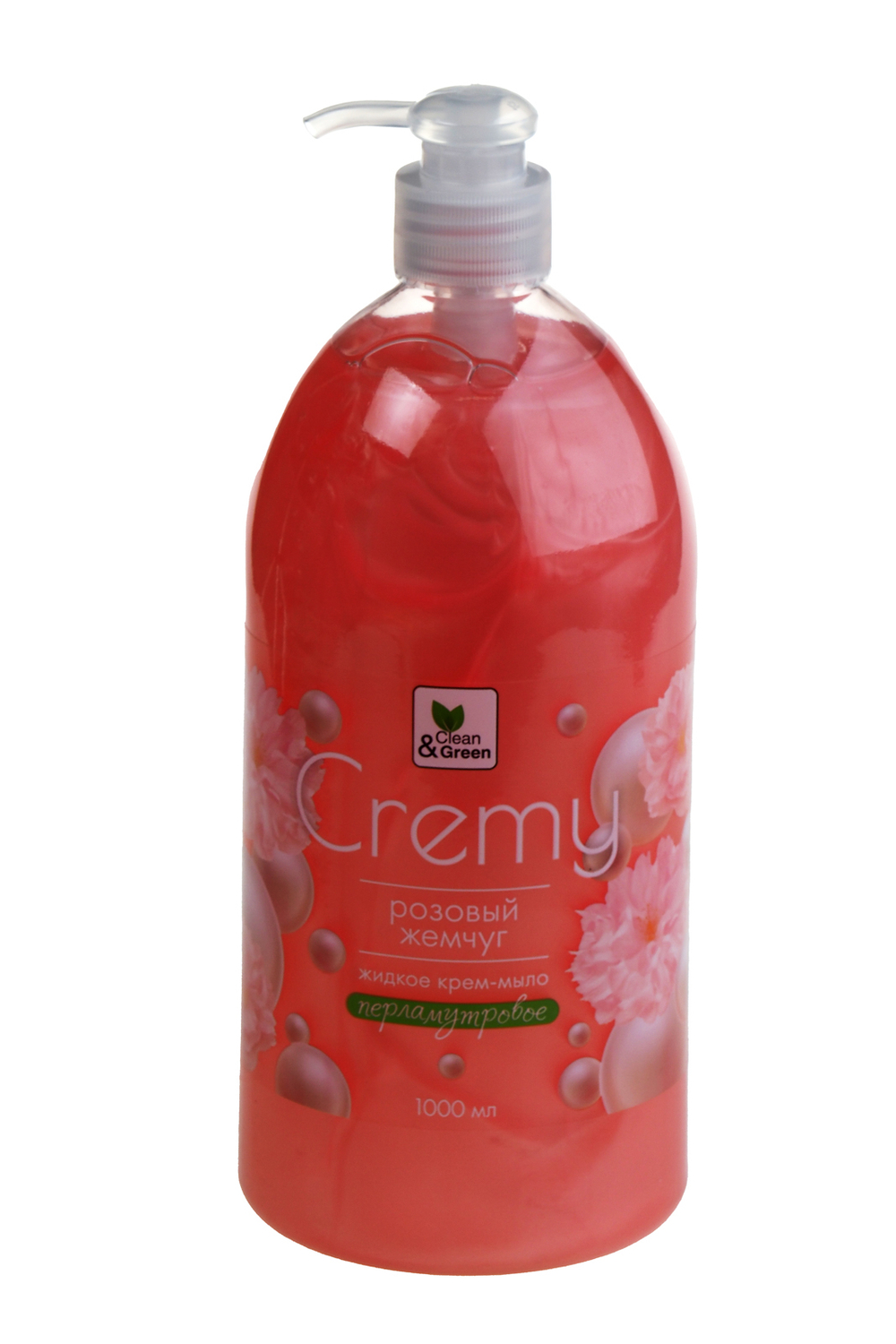 Крем-мыло жидкое "Soapy" перламутровое увлажняющее с ароматом розовый жемчуг 1000мл дозатор Clean&Green