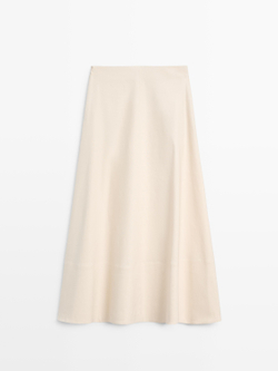 Massimo Dutti Расклешенная юбка из смесовой льняной ткани с карманом, кремовый