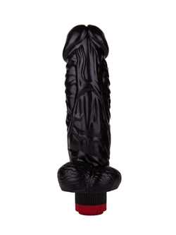 Большой чёрный вибромассажёр в форме фаллоса - 20,5 см.