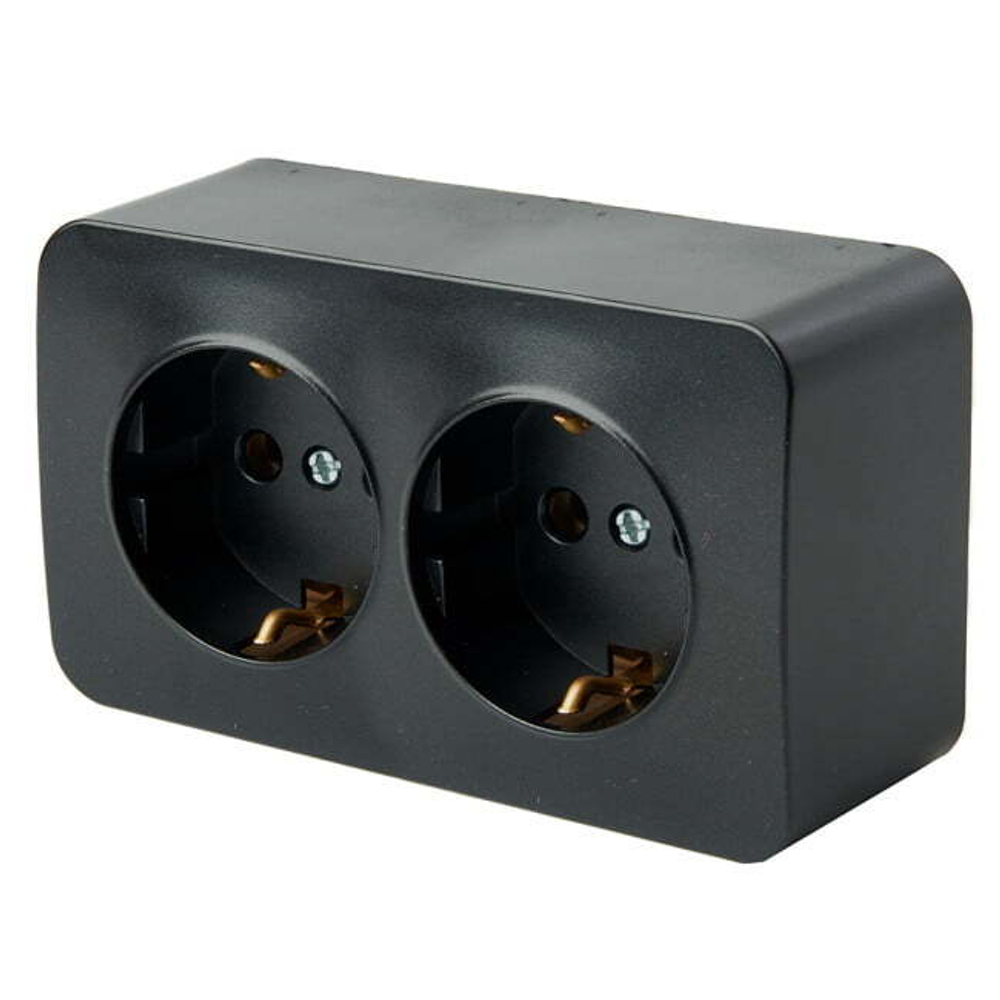 Розетка 2-местная с/з открытой установки. 250В. 16А. IP20. серия София. черный. MST16-12-02