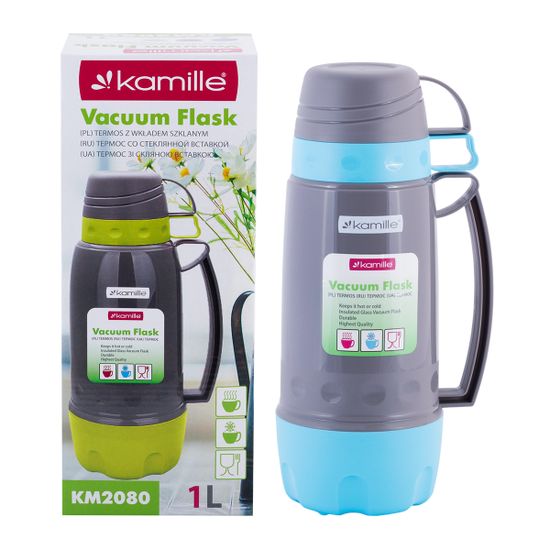Термос 1 л. со стеклянной колбой Kamille KM 2080 пластиковый корпус