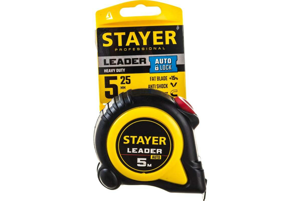 Рулетка Stayer LEADER 5м / 25мм с автостопом в ударостойком обрезиненном корпусе 3402-5_z02
