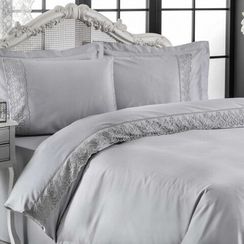 Постельное белье Lina (серое) с кружевом  deluxe TIVOLYO HOME Турция