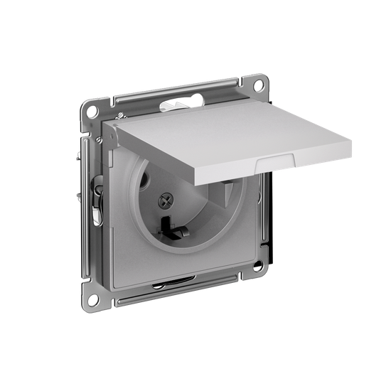 Розетка 1-м СП AtlasDesign 16А IP20 с заземл. защ. шторки с крышкой механизм алюм. SE ATN000346