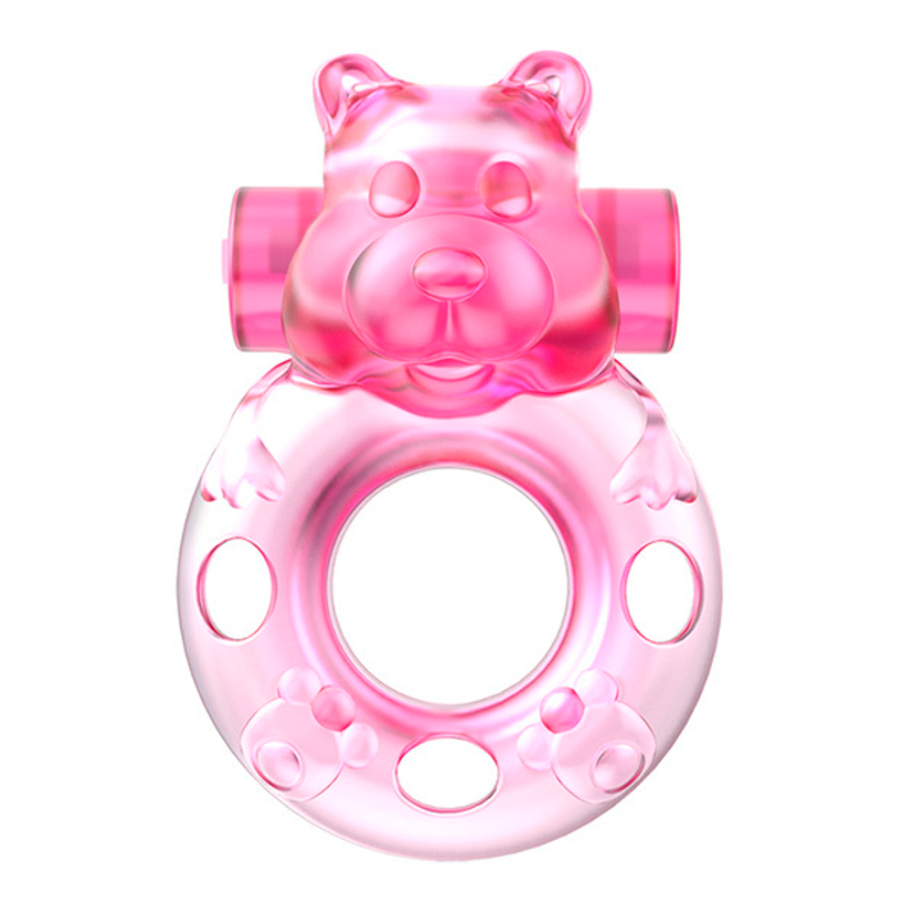 Розовое эрекционное виброкольцо 3,5х5,3см Baile Pink Bear Cock Rings BI-010083A