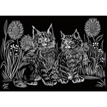 Гравюра А4 серебро, с ручкой "Котята в подсолнухах" в пакет (Арт. Г-5898)