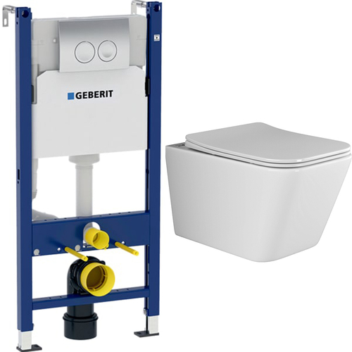 Комплект подвесной безободковый унитаз Ceramica Nova Metric Rimless CN3007 с крышкой-сиденьем + инсталляция Geberit Duofix Delta 458.124.21.1 3 в 1 с кнопкой смыва