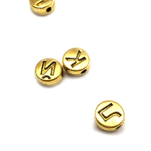 Бусины - буква "К" 6 мм, под золото