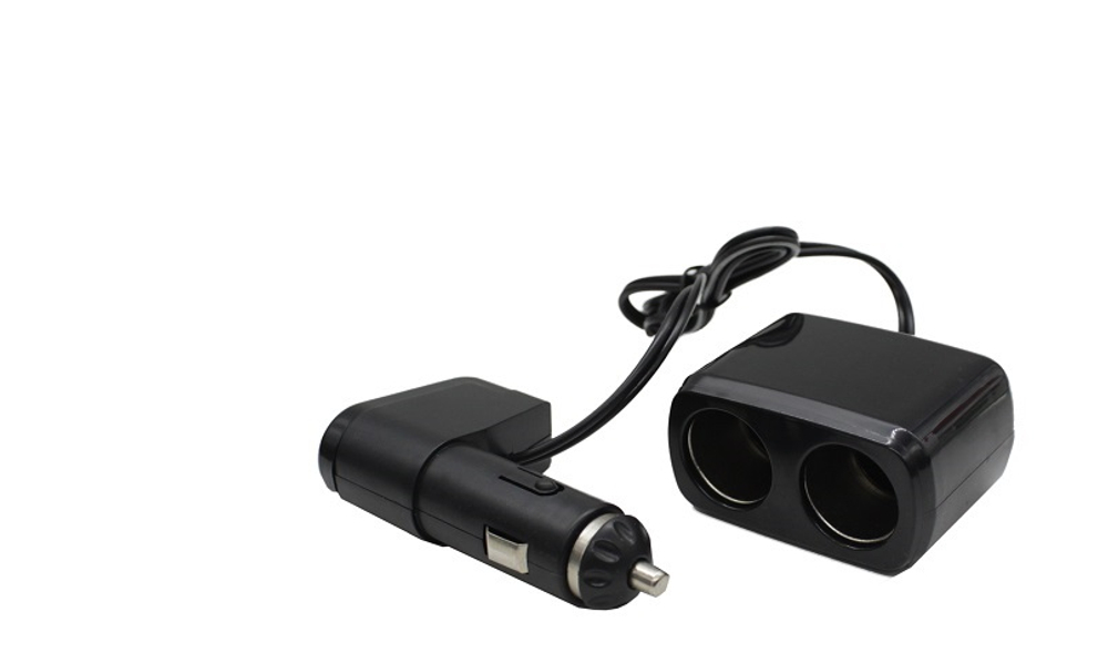 Разветвитель прикуривателя 2гнезда + 1USB+ провод/СРЕДН Г-образн с кнопкой/ RV-008/WF0097