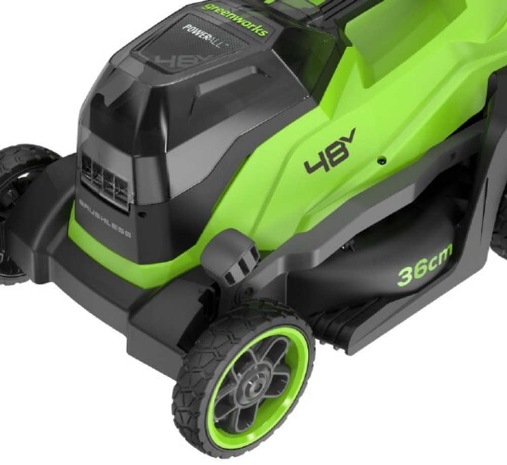 Газонокосилка аккумуляторная GREENWORKS 2520707UD 2x24V, 36 см, бесщеточная, c 2хАКБ 4 Ач и ЗУ