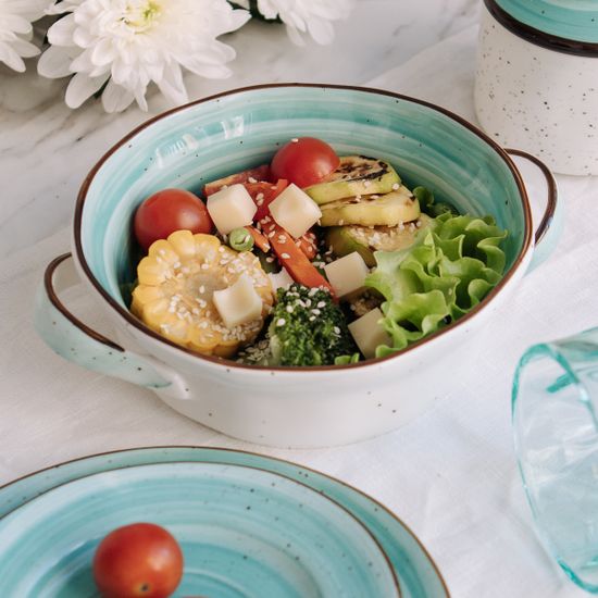 Бульонная чаша с ручками Aqua 600 мл, 15 см, ручная работа, фарфор