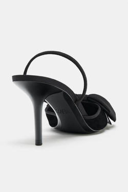 ZARA БАРХАТНЫЕ ТУФЛИ-МЮЛИ С БАНТОМ, ЧЕРНЫЙ