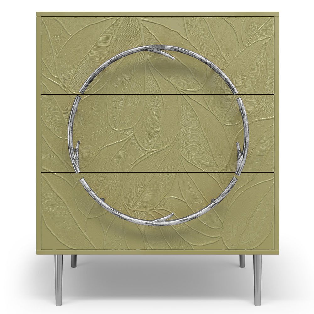 Комод Арт Колор leaves с 3-мя ящиками Стайл Сильвер Зеленая олива