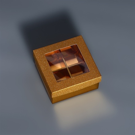 Коробка для 4 конфеты золото глиттер, 8.5×8.5×4 см