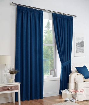 Длинные шторы. Палермо (тёмно-синий). Плотные шторы канвас.