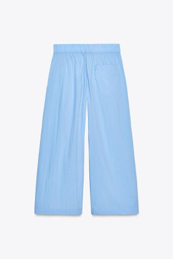 ZARA БРЮКИ ИЗ ПОПЛИНА С ЗАЩИПАМИ — ZW COLLECTION, СИНИЙ