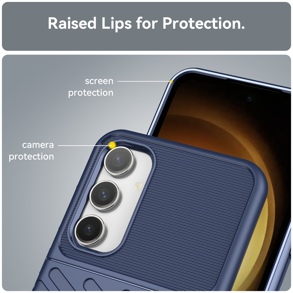 Чехол усиленный синего цвета с рельефной фактурой для Samsung Galaxy S23 FE, мягкий отклик кнопок, серия Onyx от Caseport