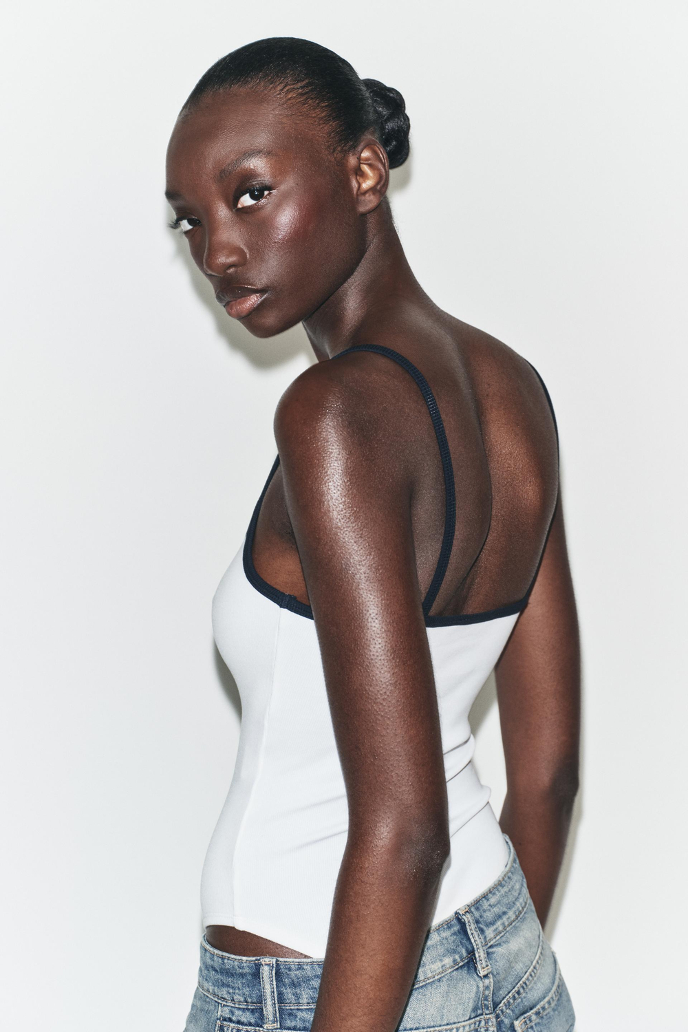 ZARA БОДИ С КОНТРАСТНЫМИ ВСТАВКАМИ, БЕЛЫЙ/МОРСКОЙ СИНИЙ