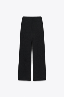 ZARA БРЮКИ ИЗ БУКЛЕ С КОНТРАСТНОЙ ОТДЕЛКОЙ, ЧЕРНЫЙ/БЕЛЫЙ