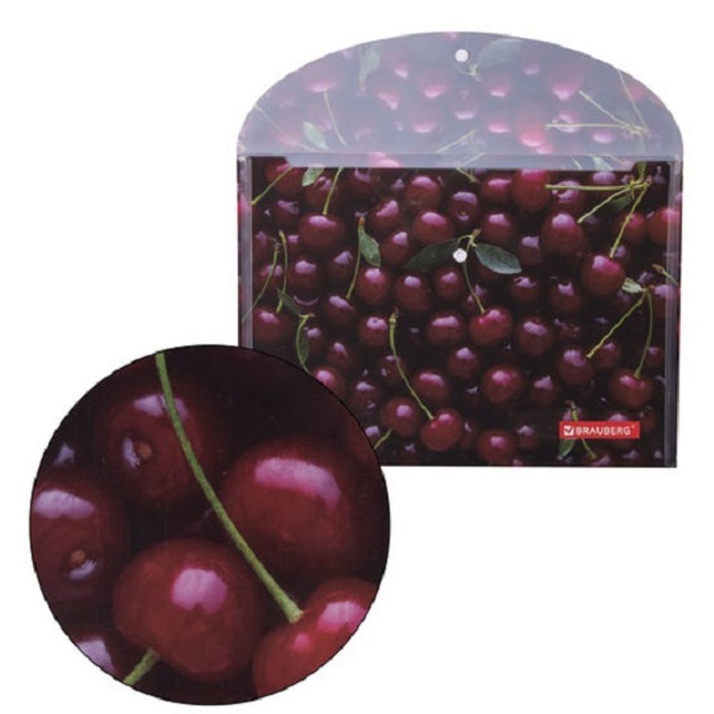 Папка-конверт на кнопке А4, Brauberg Вишня, 160мкм