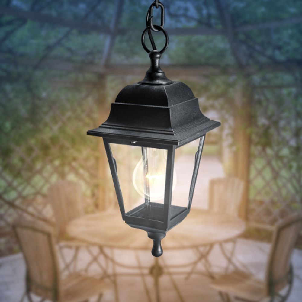 Садово-парковый светильник ЭРА НСУ 04-60-001 черный 4 гранный подвесной IP44 Е27 max60Вт | Садово-парковые светильники