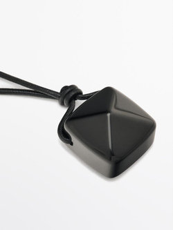 Massimo Dutti Колье-шнурок из кожи с натуральным камнем, черный