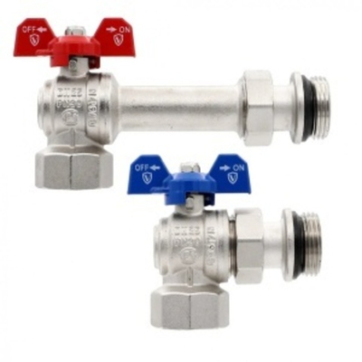 Кран шаровой угловой с полусгоном и термометром для коллекторных групп  1" TIM 1/16