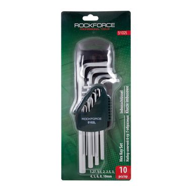 Набор ключей Г-образных 6-гранных длинных, 10пр.(1.27, 1.5, 2, 2.5, 3-6, 8, 10мм) в пластиковом держателе RockForce##Rock FORCE RF-5102L