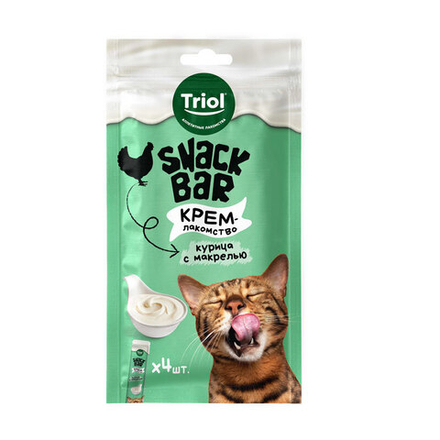 Лакомство для кошек "Крем из курицы с макрелью", 40г, серия SNACK BAR, Triol