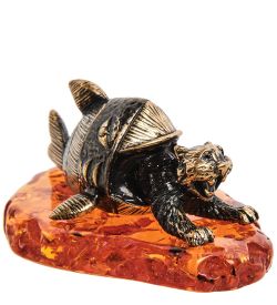 AM-3066 Фигурка «Кот неудачная рыбалка» (латунь, янтарь)