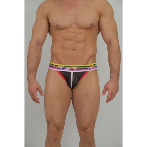 Мужские джоки черные в сетку с разноцветной резинкой Van Baam VB-43624