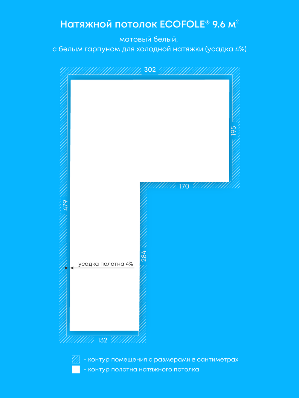 Матовый натяжной потолок 9.6 м2