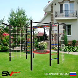 Уличная шведская стенка Sv Sport рукоход с комплектом турник прямой 2шт У5247.2 (Турник/Брусья/Гнездо 115см/Кронш бокс/Канат/кольца/лестница/Сетка)