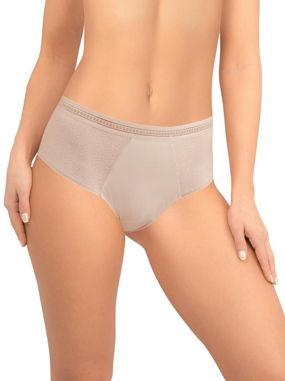 Трусики-слипы с широким бочком из кружева с сетчатой структурой (Размер: XXL) (Цвет: бежевый)