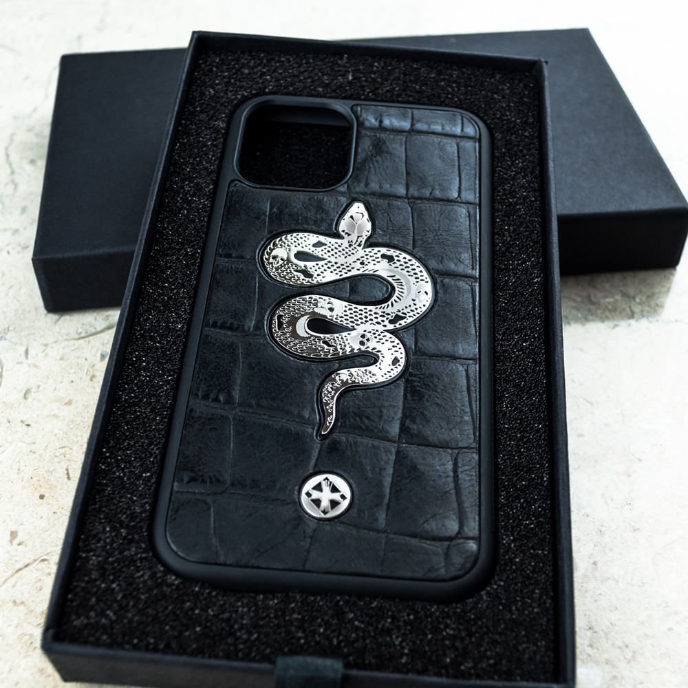 Модный Премиальный чехол для iPhone из натуральной кожи со змеей - Euphoria HM Premium - ювелирный сплав