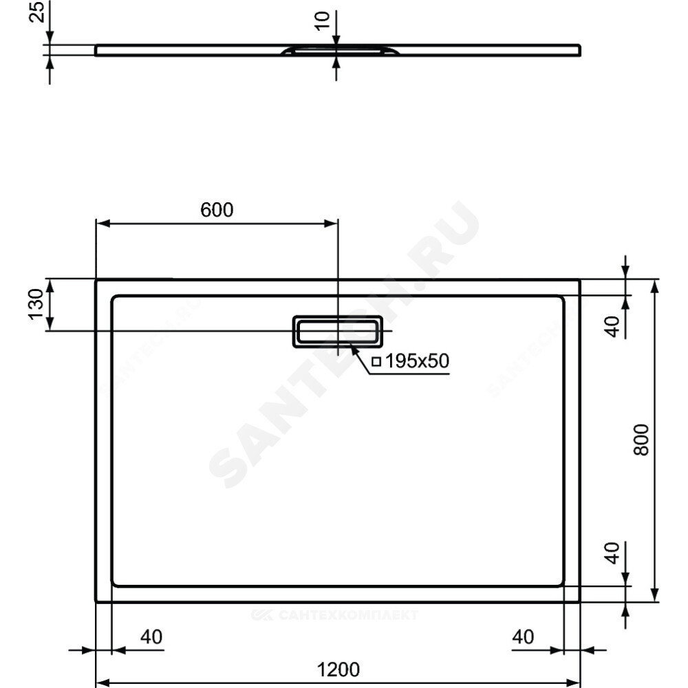 Поддон душевой акрил прямоугольный ULTRAFLAT NEW 1200х800х25 Ideal Standard T446901