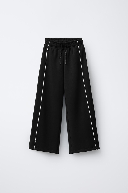 ZARA БРЮКИ С МОДАЛОМ И КОНТРАСТНОЙ ОТДЕЛКОЙ, ЧЕРНЫЙ
