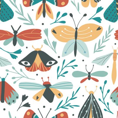 Милые бабочки и мотыльки в дудл стиле