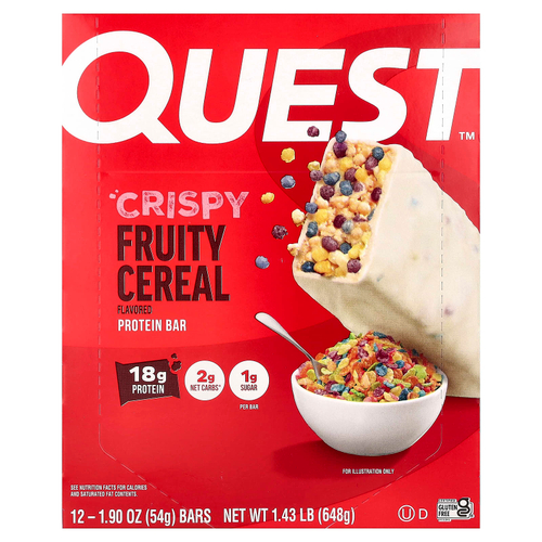 Quest Nutrition, протеиновый батончик, хрустящие фруктовые хлопья, 12 батончиков по 54 г (1,9 унции)
