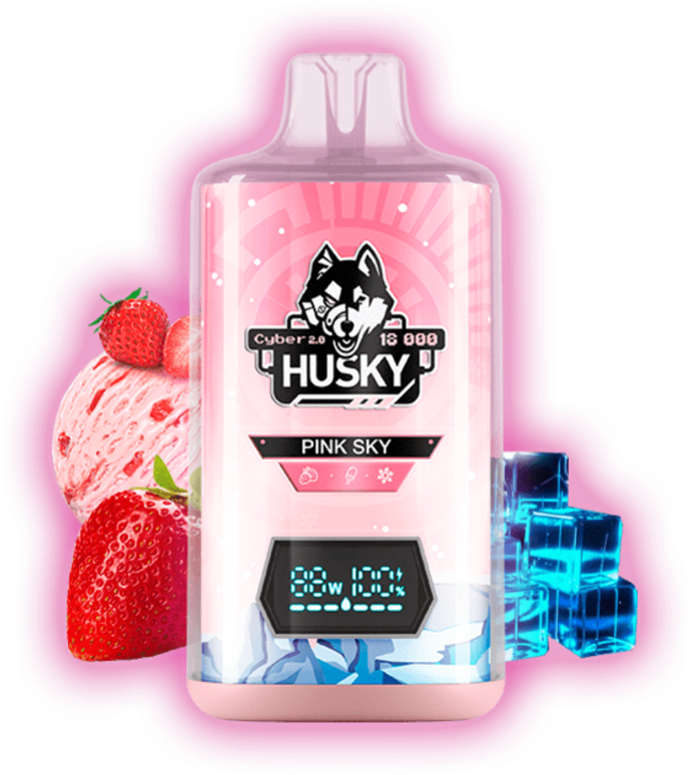 Husky Cyber 2 Pink sky - холодное клубничное мороженое 18000 затяжек 20мг Hard (2% Hard)