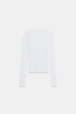 ZARA ТОП В РУБЧИК С ДЛИННЫМИ РУКАВАМИ, БЕЛЫЙ